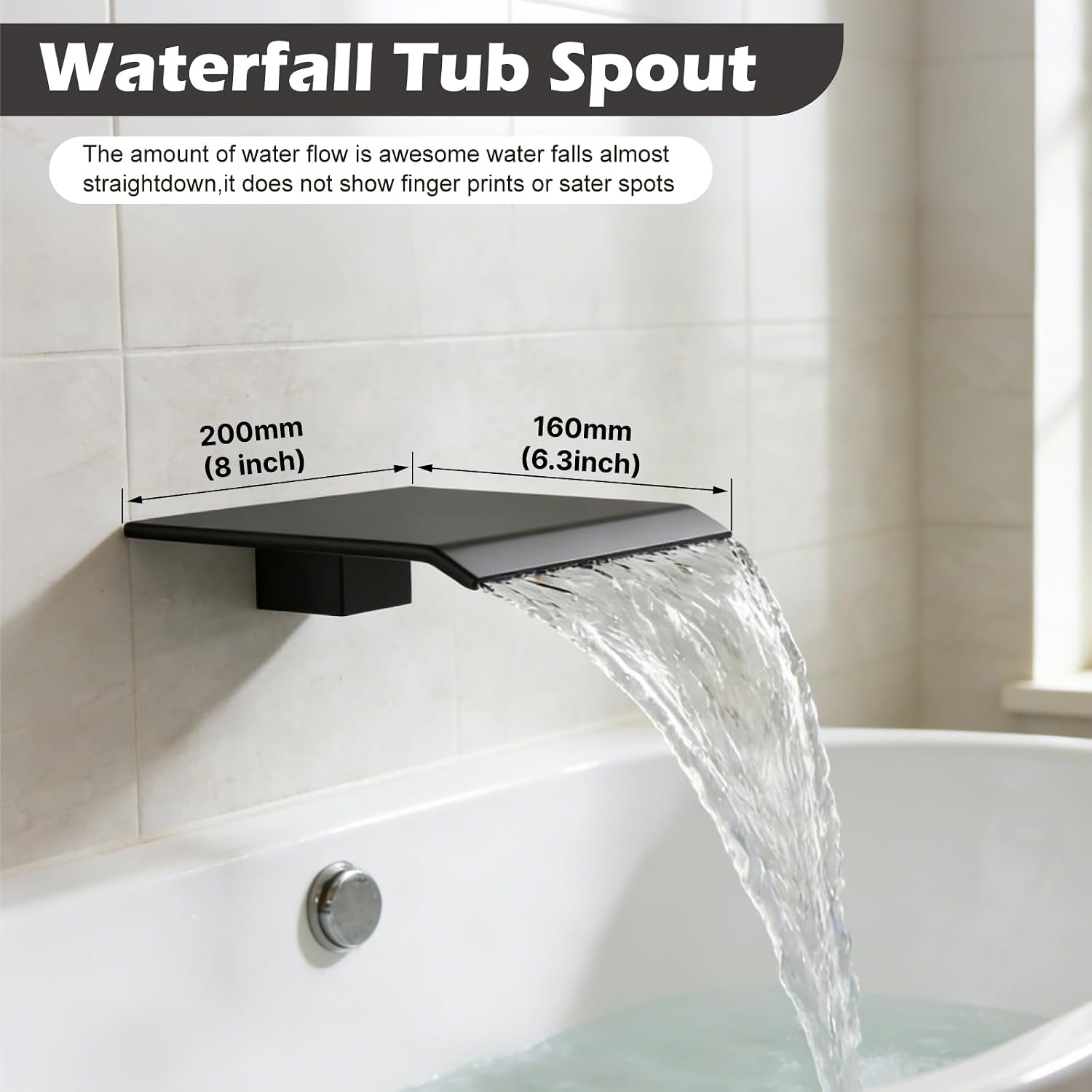Midanya Shower System with Tub Spout,Bathtub Shower Faucet Set with Square Rainfall Head and Handheld Sprayer Wall Mount Tub Faucet Set with Valve and Trim Kit,12 Inch Matte Black