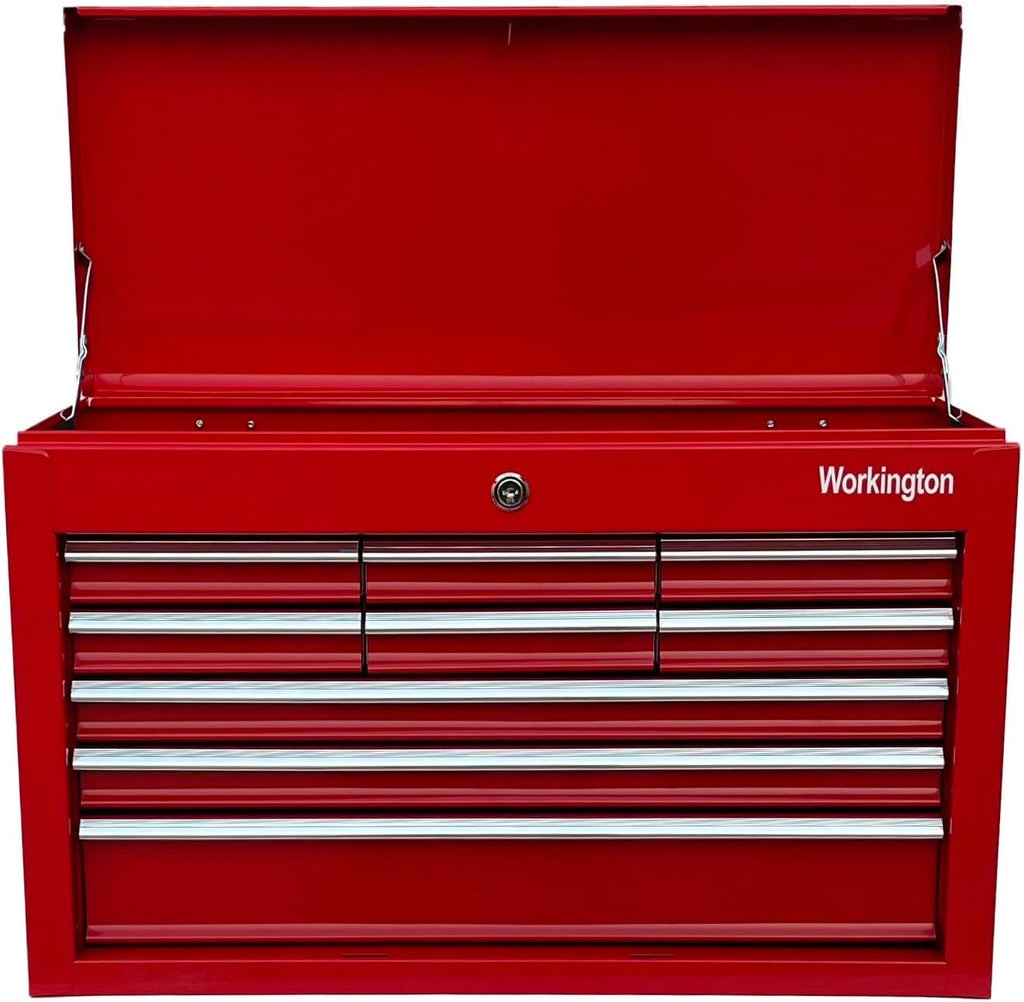 Workington Portable Metal tool chest with 9 drawers, 24' Cabinet with Ball Bearing Drawer Slides, Steel Tool Storage Box Organizer 4006 Red