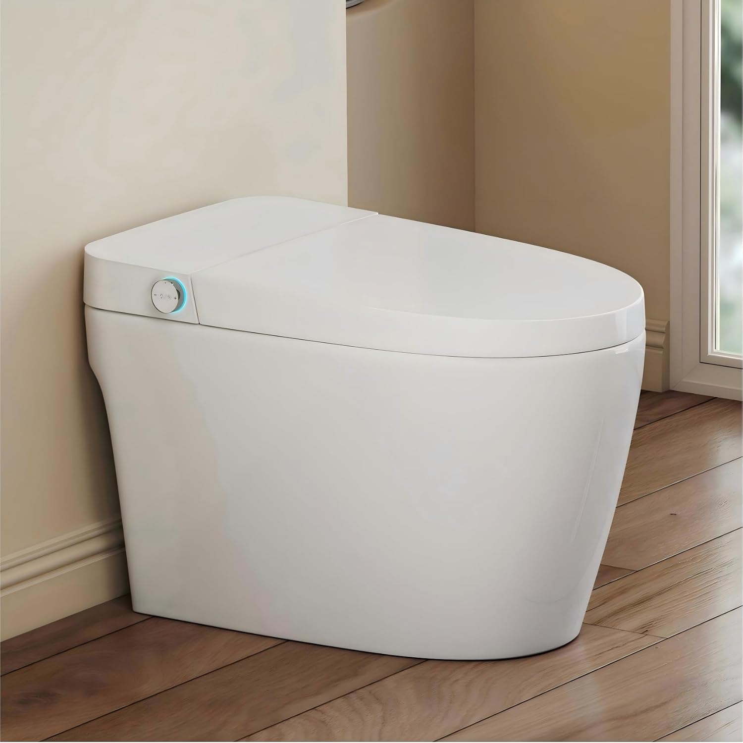 Smart Toilet with Auto Flush and Heated Seat, No Bidet, Foot Sensor Flush, Pre-Wetting, Soft Close Lid, Night Light, Tankless One-Piece Design