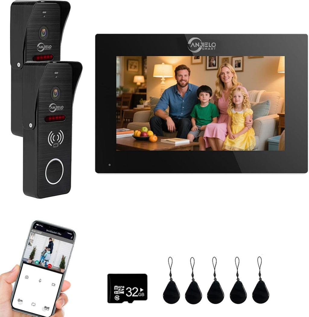 Wired Video Doorbell Intercom System 1080P HD Camera 7 inch Monitor Entry Doorphone Door Camera TUYA WiFi Smart Home Door Phone Kits for Apartment Home Villa (2 Doorbell + 1 Monitor)