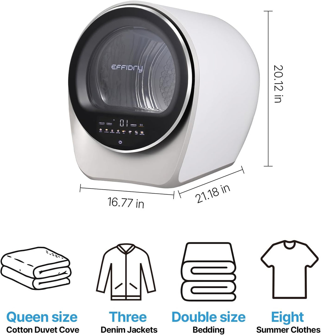 S3 Compact Clothes Dryer 1.0 cu.ft Capacity 110V 1050W Portable Dryers Machine with Stainless Steel Drum 8 Drying Mode for Small Spaces,Apartments dorm Mini electric secadora portatil de ropa
