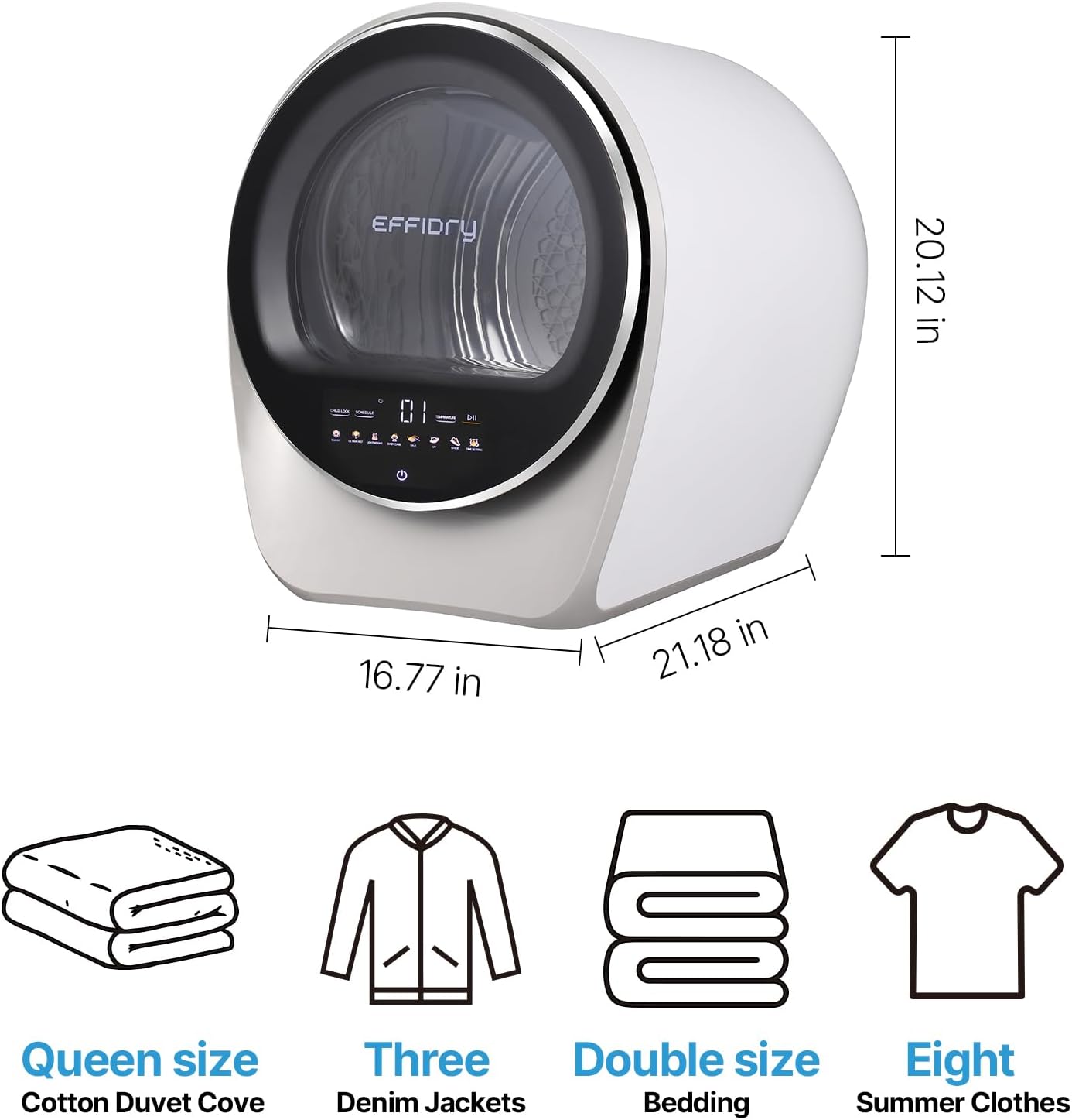 S3 Compact Clothes Dryer 1.0 cu.ft Capacity 110V 1050W Portable Dryers Machine with Stainless Steel Drum 8 Drying Mode for Small Spaces,Apartments dorm Mini electric secadora portatil de ropa