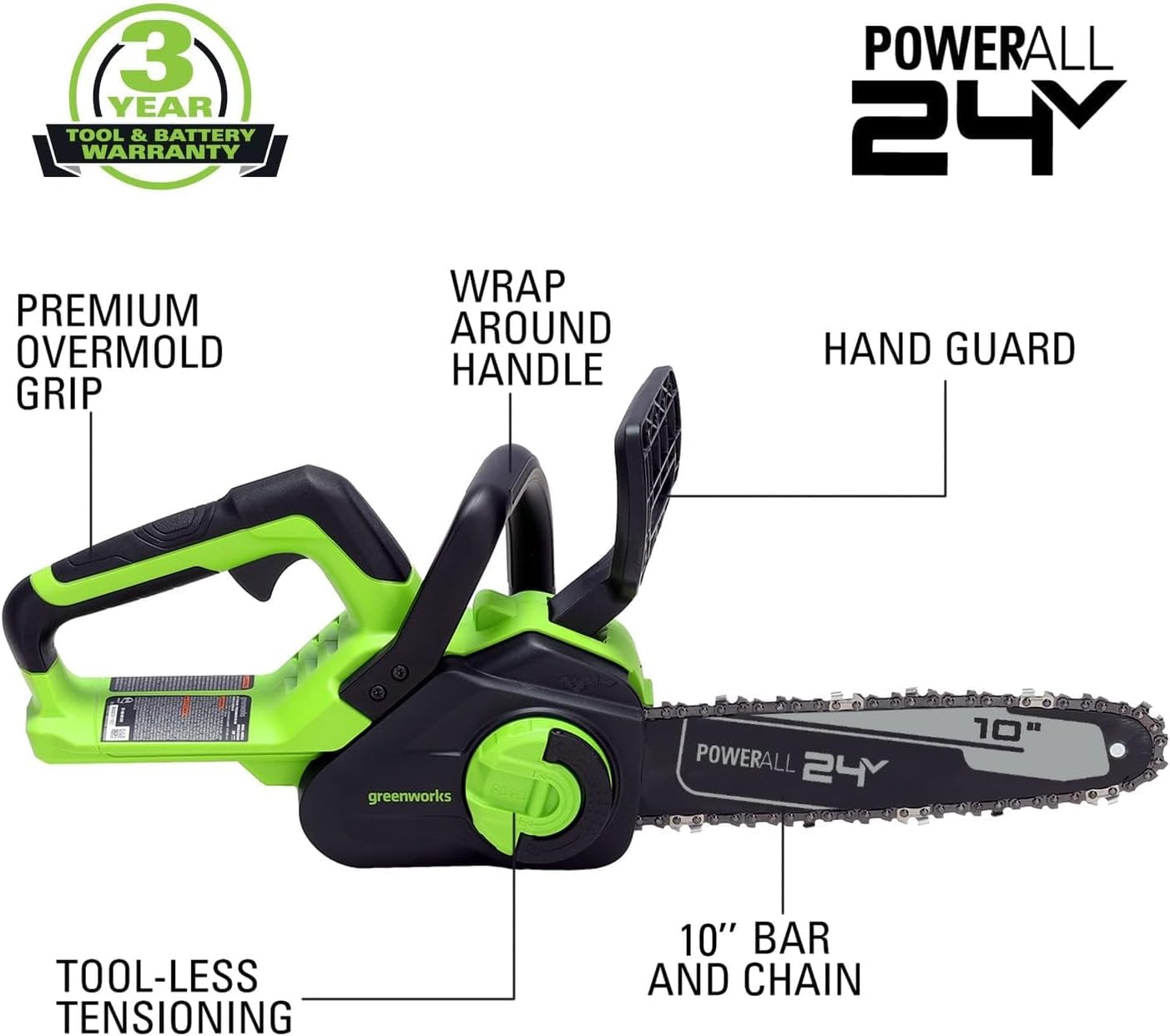 Greenworks 24V Chainsaw,24V Polesaw,Combo Kit(1)2AH Battery, (1) 2A Chargers