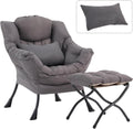 Lazy Chair with Ottoman, Modern Accent Chair with Lumbar Pillow, Dark Grey Sofa, Armchairs with Folding Footrest, Oversized Supportive Chairs for Bedroom, Reading