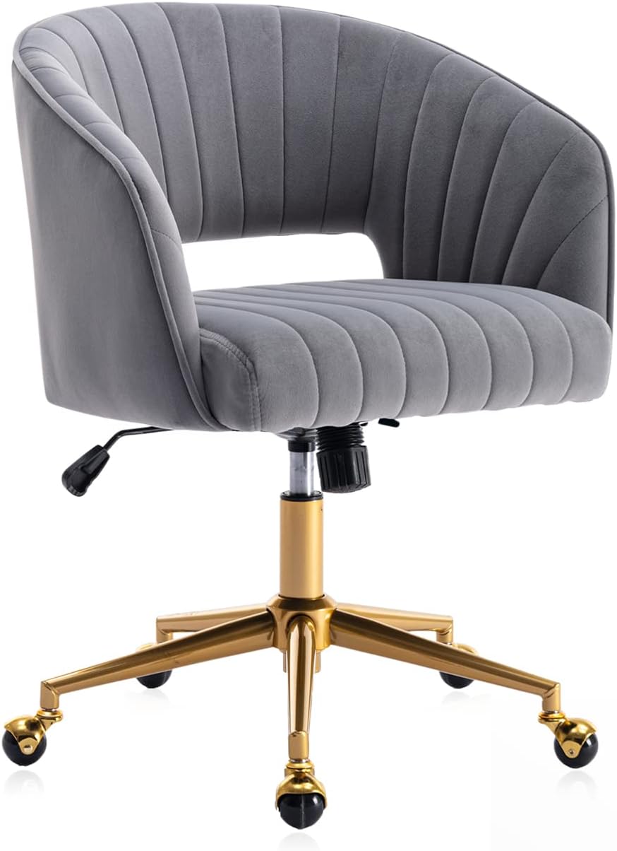 Eifizek Velvet Office Desk Chair, Modern Adjustable Home Desk Chair with Wheels, Swivel Vanity Chair for Bedroom, Office, Vanity Study (Grey)