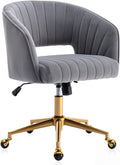 Eifizek Velvet Office Desk Chair, Modern Adjustable Home Desk Chair with Wheels, Swivel Vanity Chair for Bedroom, Office, Vanity Study (Grey)