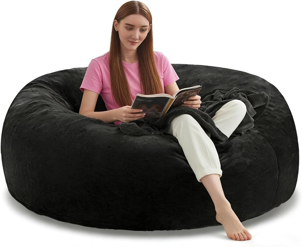 5FT,Big Bean Bag Chairs for Adults，Bag with Filler Included，Comfortable and Soft Plush ，Memory Foam Bean Bag,Oversized Bean Bag,Read Chair Suitable for Living Room and Bedroom (Black, 5 Foot)