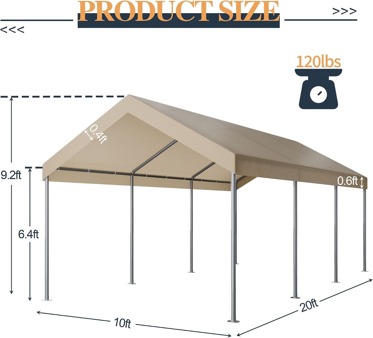 Shintenchi 10x20ft Heavy Duty Carport with UV&Wind Resistant Canopy,Portable Carport Garage Shelter with Stable Powder-Coated Steel Frame,Outdoor Carports for Car,Bike,Camp,Storage(Khaki)