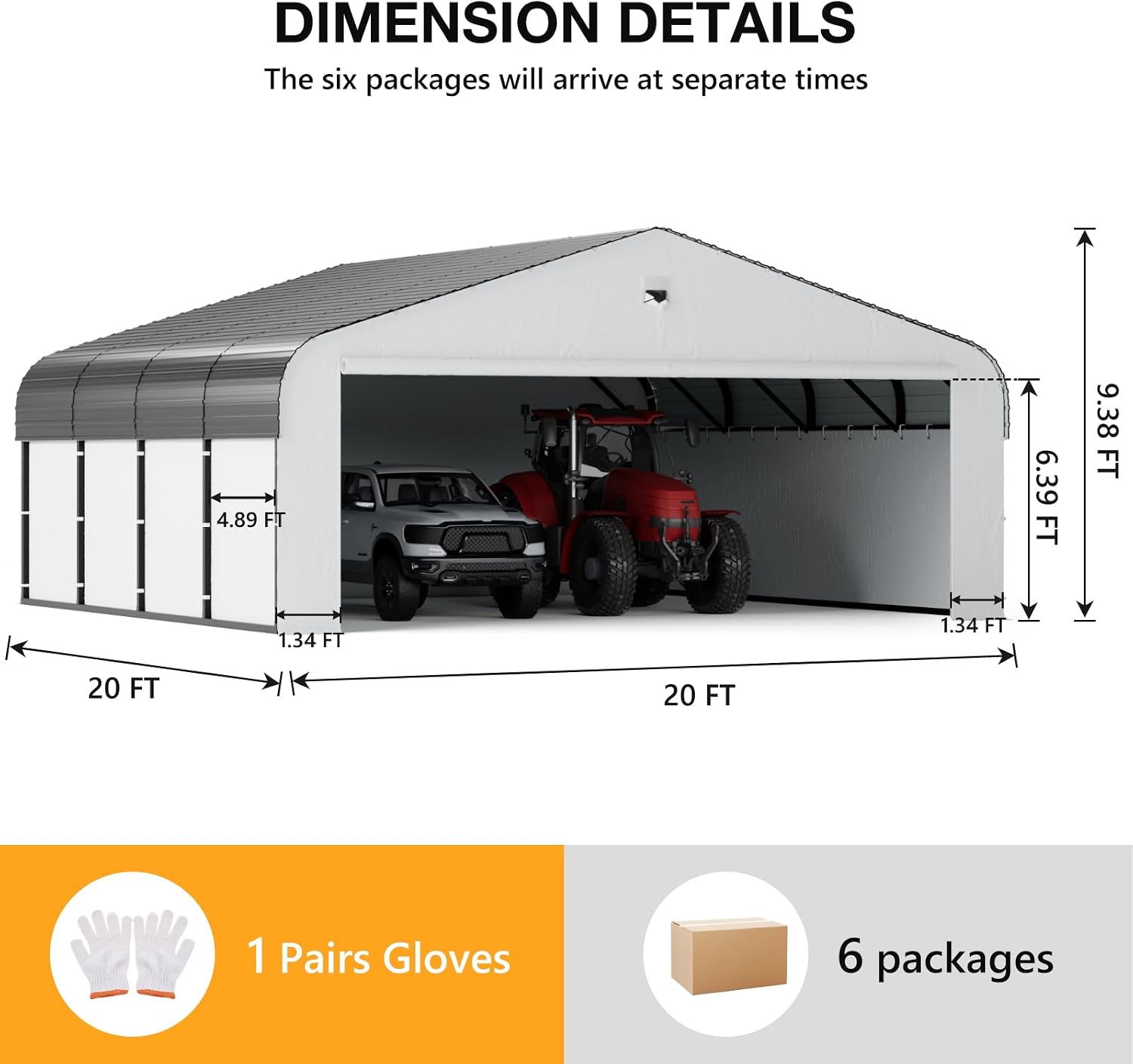 20x20 Metal Carport, Heavy Duty Car Carport Canopy, Galvanized Steel Roof Car Tent Garage, CarPorts with Removable Sidewalls