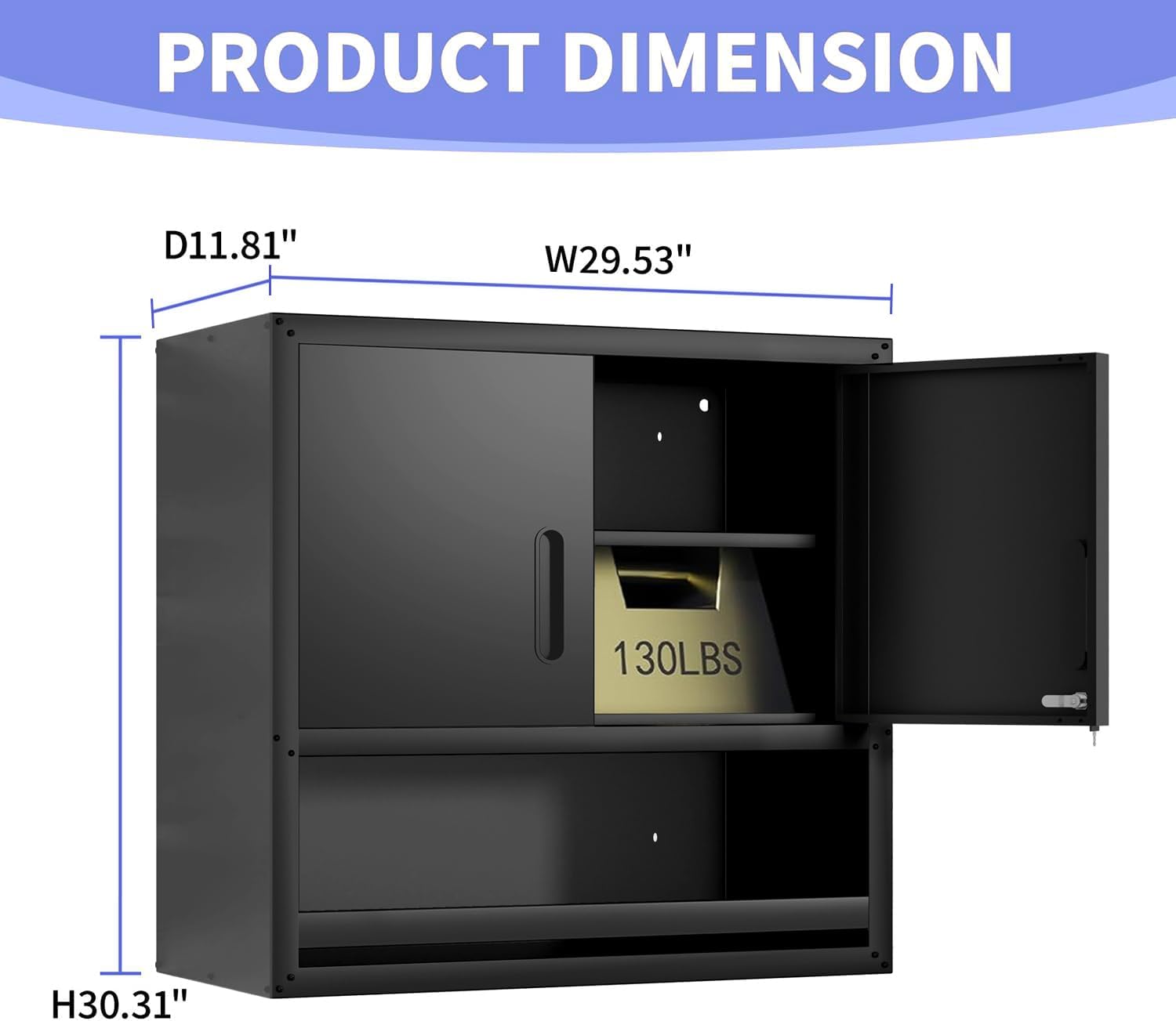 Metal Garage Wall Cabinet with Lock, Wall Mounted Metal Storage Cabinets with Doors and Shelf, Lockable Floating Tool Storage for Garage Basement Utility Room