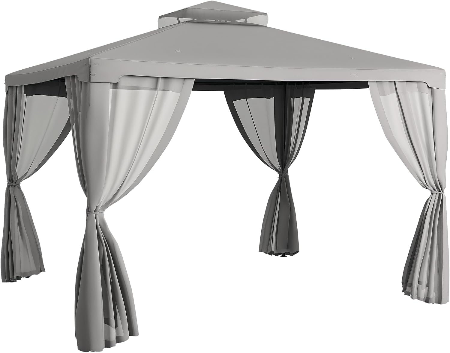 Outsunny 9.6' x 11.6' Patio Gazebo, Outdoor Canopy Shelter with 2-Tier Roof and Netting, Steel Frame for Garden, Lawn, Backyard, and Deck, Gray