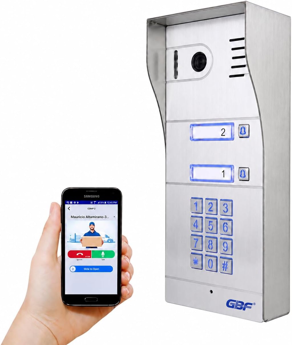 GBF Smart Full IP Video Door Station/Smart Video Intercom System for 2 Unit Apartment (GBF-PL963PM2U-POE)- 1080P Camera, Built in POE, Control Two Locks remotely