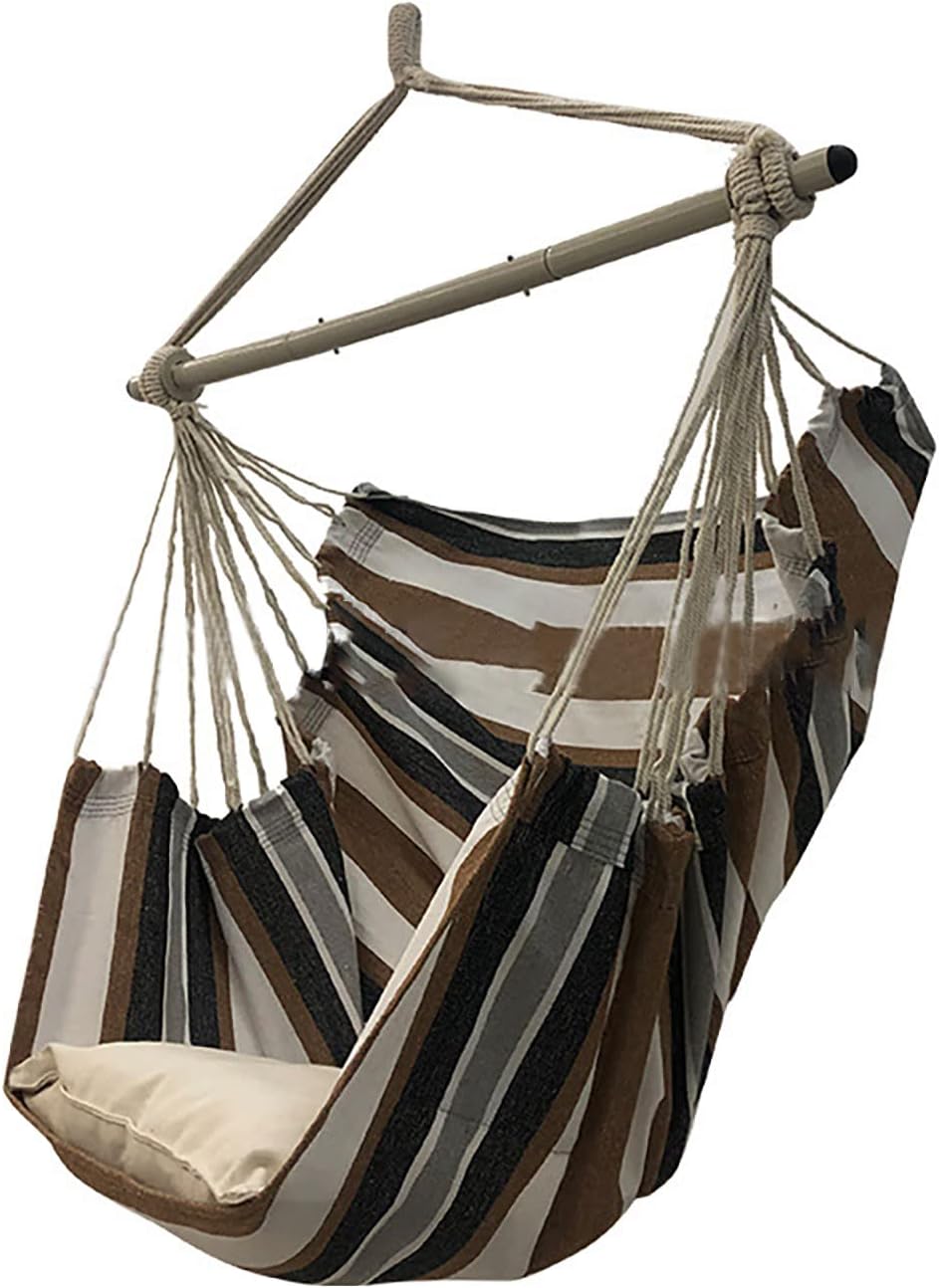 SRHWBF Hanging Rope Hammock with 2 Pillows Chair Swing Seat Cotton Canvas Hanging Chairs for Bedrooms Porch Chair Outdoor (S2)