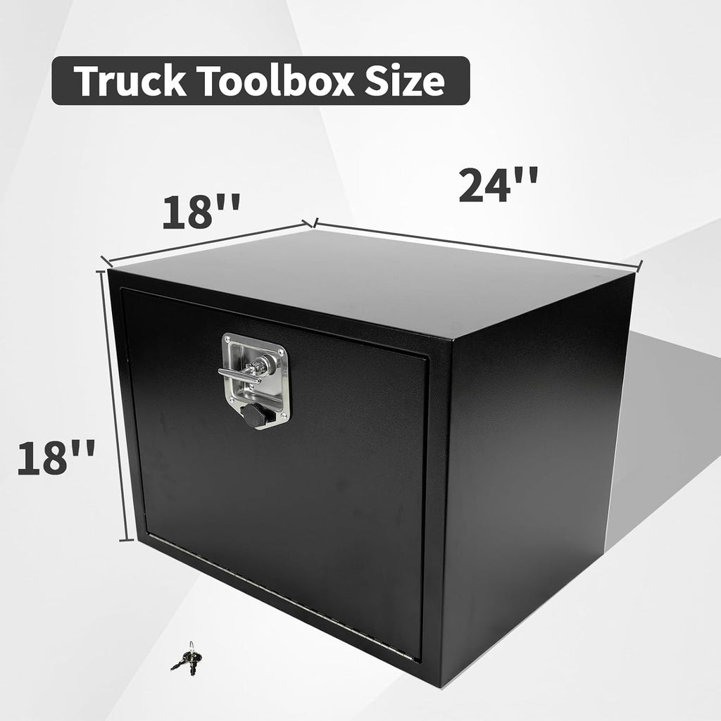 24 Inch Underbody Tool Box,Heavy Duty Underbody Truck Tool Box w/T-Handle Latch and keys for Pickup Truck,Utility Tractor,RV,Waterproof Tool Chest For Storage & Organization-24 × 18 × 18 inch
