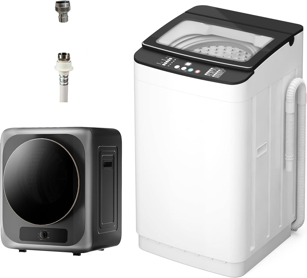 VCJ Portable Washing Machine and Dryer Set, 28lbs Fully Automatic Washer and 10lbs Portable Dryer with Stainless Steel Tub, Compact Washer and Dryer Combo for Apartment, RV, Dorm