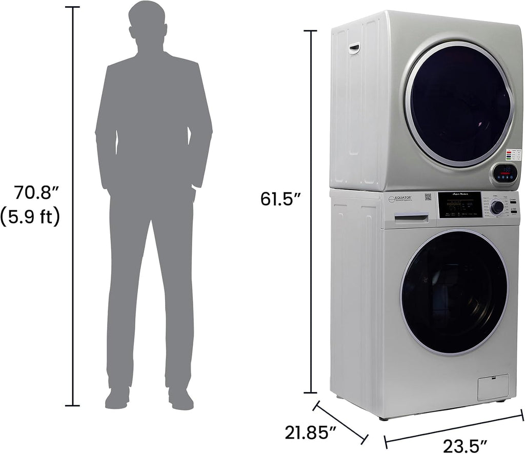 Equator Premium Stackable 15 Lbs Washer 1.62cf 110V+Vented Digi Dryer 3.5cf 110V (Silver)