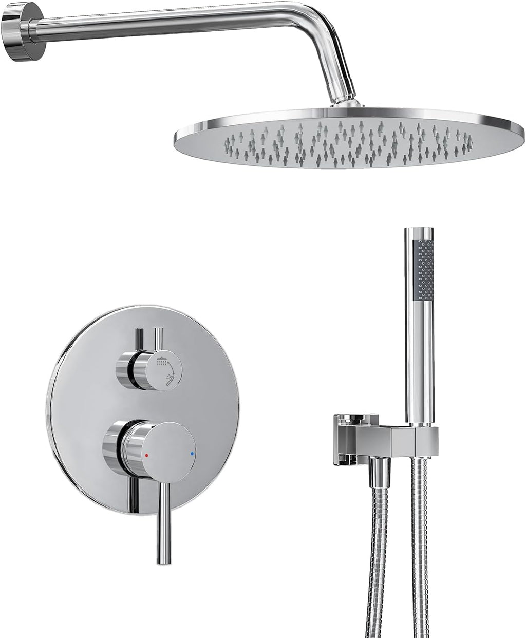 Gabrylly Shower System, Wall Mounted Shower Faucets Set with Shower Valve, High Pressure 10' Rain Shower head with Handheld Spray Combo, 2 Way Rainfall Shower Head Set, Chrome