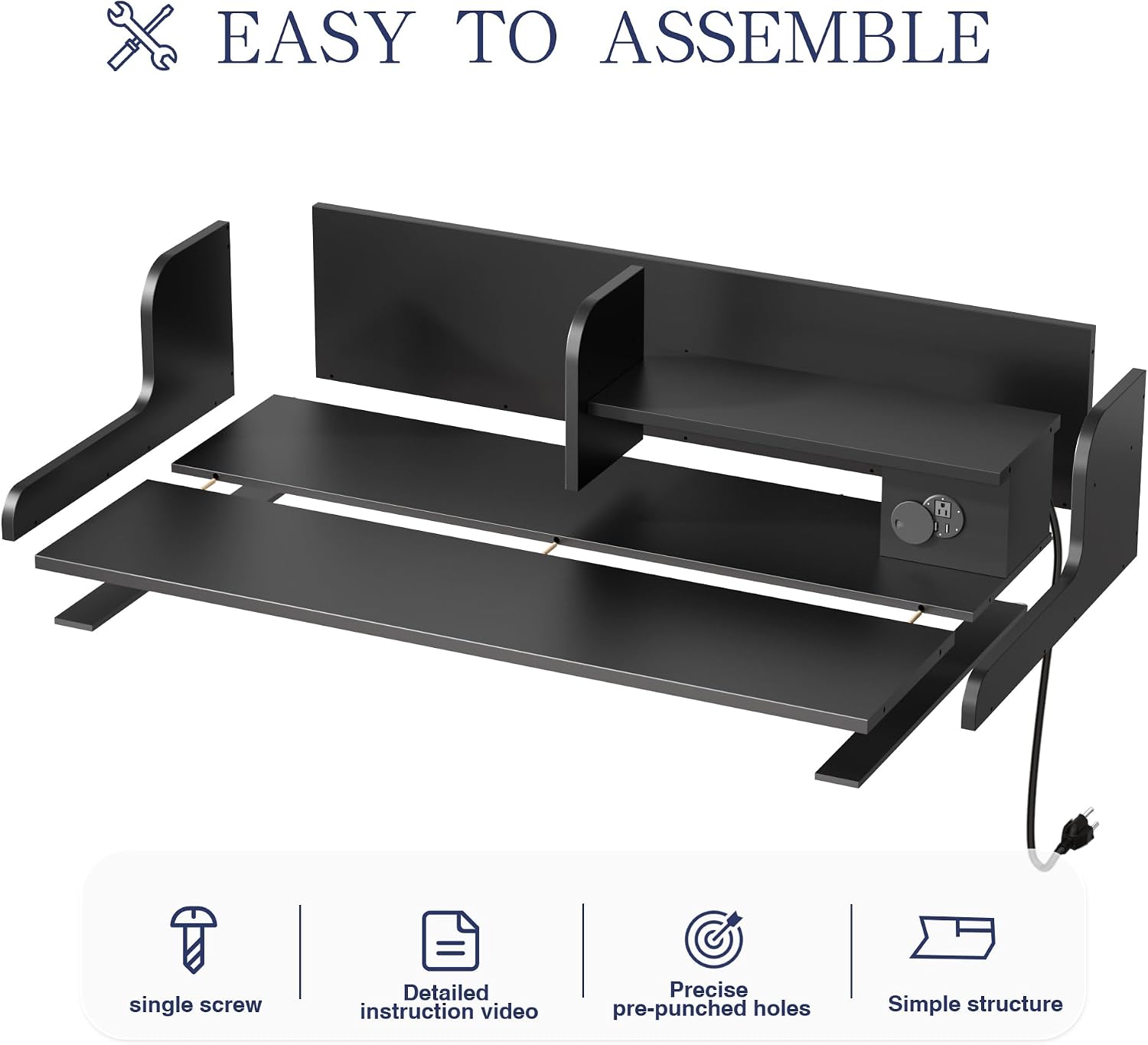 DTK Washer Dryer Countertop with Charging Station, 2 Tier Laundry Countertop with Anti-Slip Strips, 27.55' Depth x 54' Width, Wood Dryer Cover with Shelf, Black