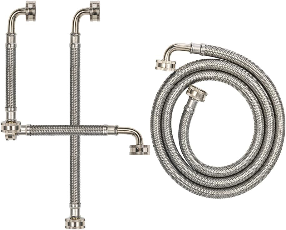（40 Pack）PLUMBINGMASTER 5Ft Washing Machine Hoses, Washer Hoses with 90 Degree Elbows Universal Stainless Steel Washing Machine Supply Lines Braided Washer Hoses for Washing Machine 20 Pairs