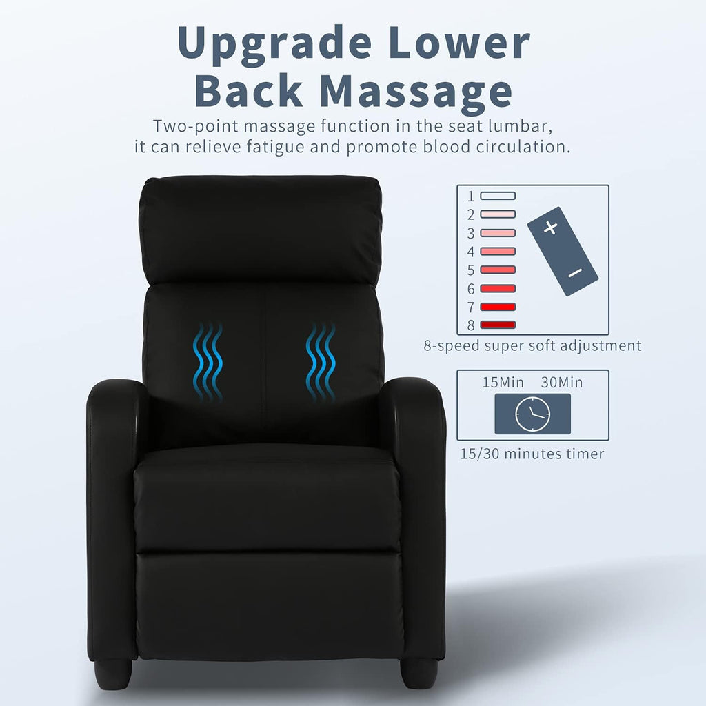 HCY Massage Recliner Chair Padded Wide Seat Sofa Wingback Single Sofa with Footrest PU Leather for Living Room,Home Theater(Black)
