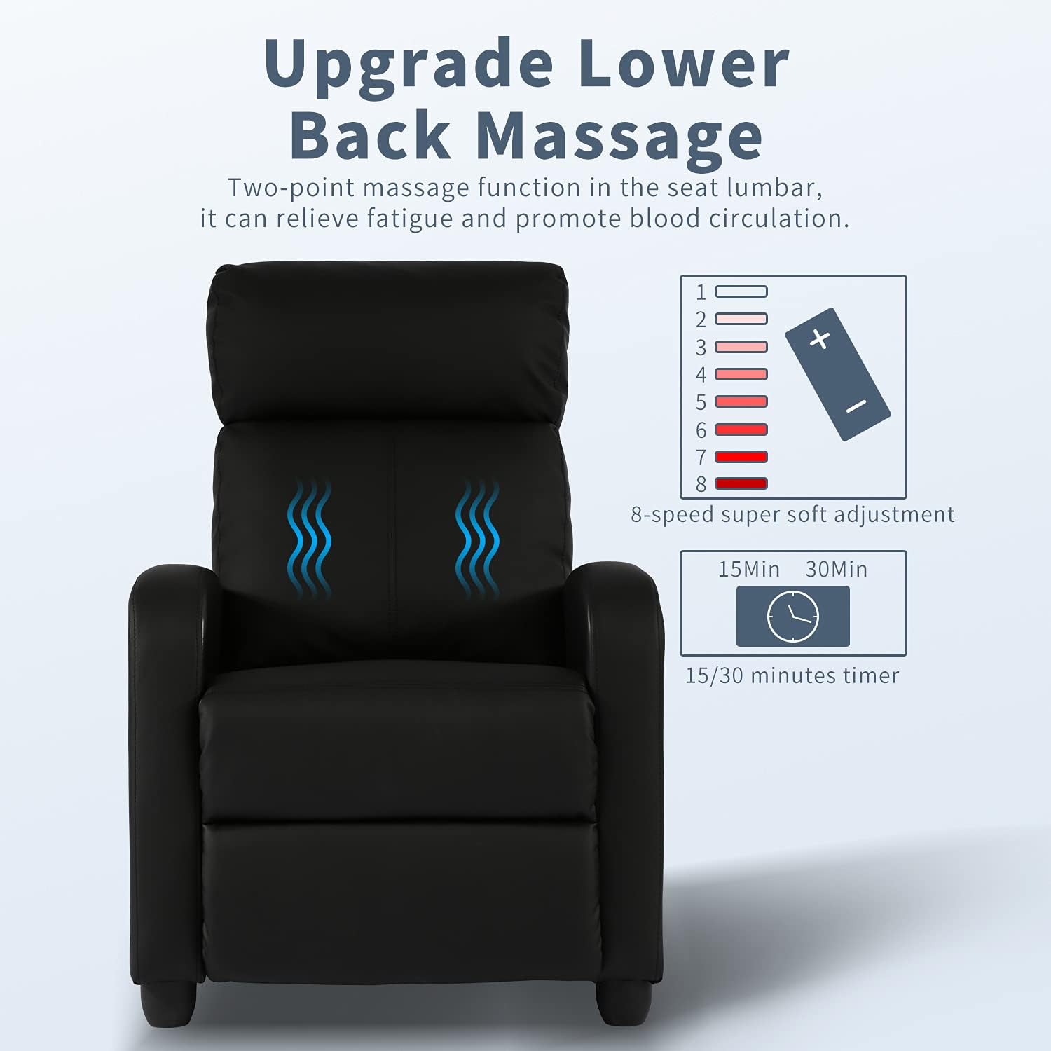 HCY Massage Recliner Chair Padded Wide Seat Sofa Wingback Single Sofa with Footrest PU Leather for Living Room,Home Theater(Black)
