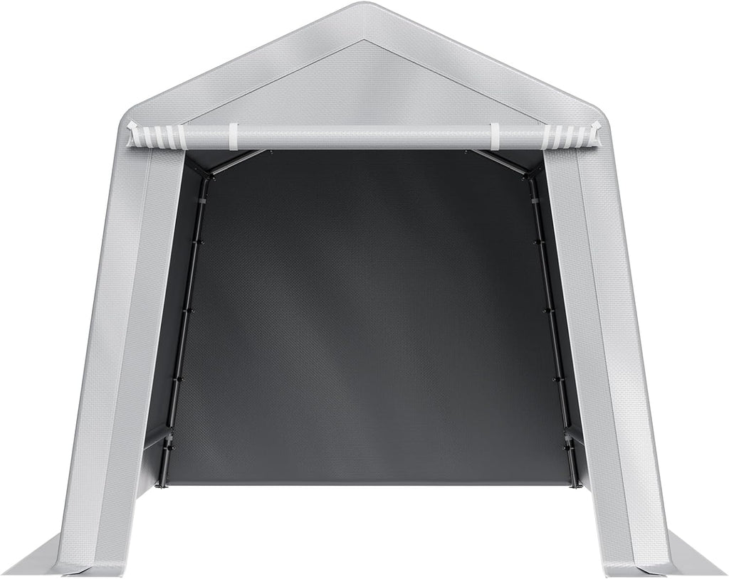 VEVOR Outdoor Storage Shed, 8 x 14 ft Portable Storage Tent with Roll-up Door & Vents, Waterproof Canopy Shed Shelter, Heavy Duty Frame, Patio Garage Carport for Motorcycle, Lawn Mower, Bike, Grey