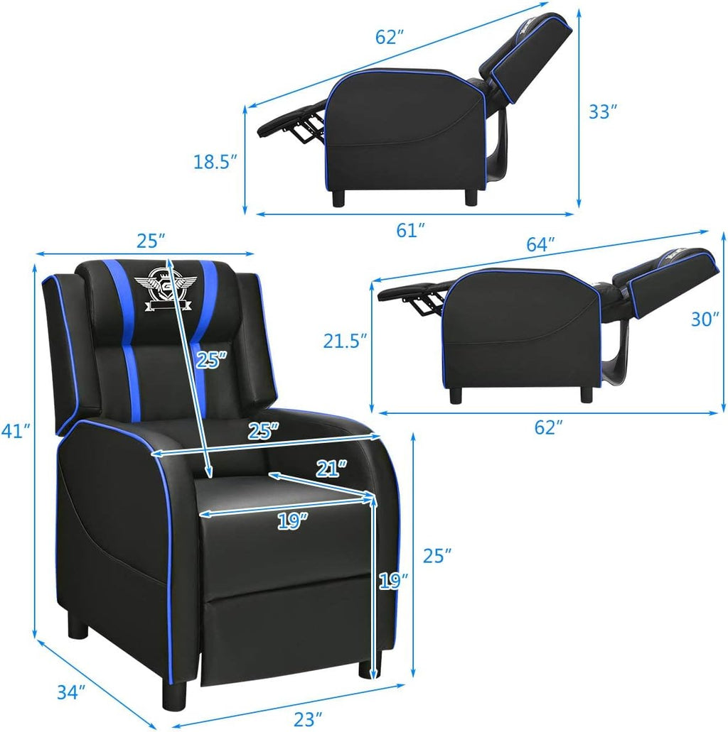 DORTALA Massage Gaming Chair for Adults, Adjustable Recliner Sofa w/Footrest and Massage Function, Adjustable Living Room Recliner, Home Theater Seating, PU Leather, 330LBS Weight Capacity, Blue