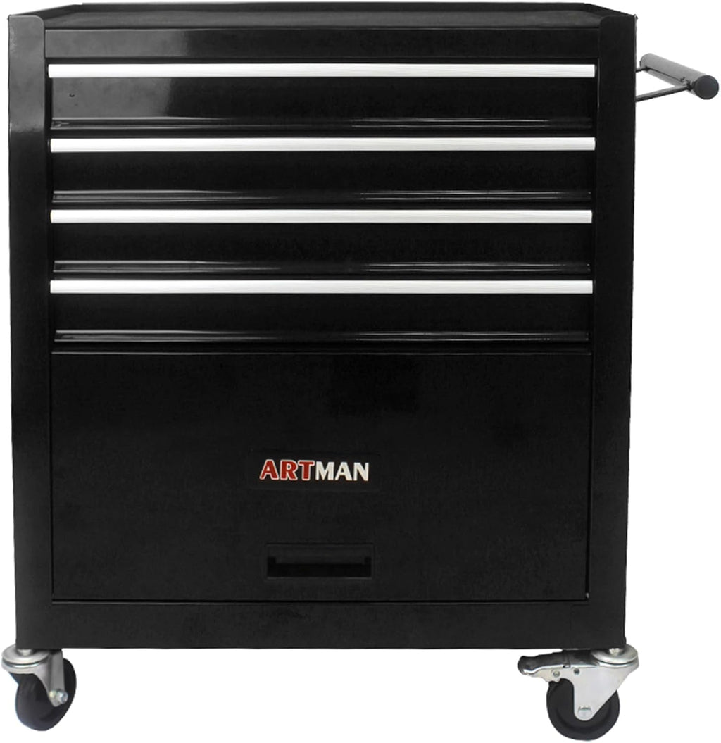 4-Drawer Tool Cart on Wheels, Drawers Rolling Tool Chest with 1 Cabinet, Mobile Trolley Organizer Tools Box with Locking Wheels & Ball Bearing Drawers for Garage,Warehouse,Repair Shop (Black)