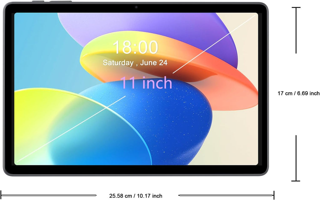 PRITOM 11'' Tablet, TAB15 Tablet Android 14, Octa-Core, 128 GB, FHD IPS Display, 5GHz WiFi6, 8000mAh Long Battery Life, Bluetooth, Double Box Speakers, Solid Gray, with Leather Case