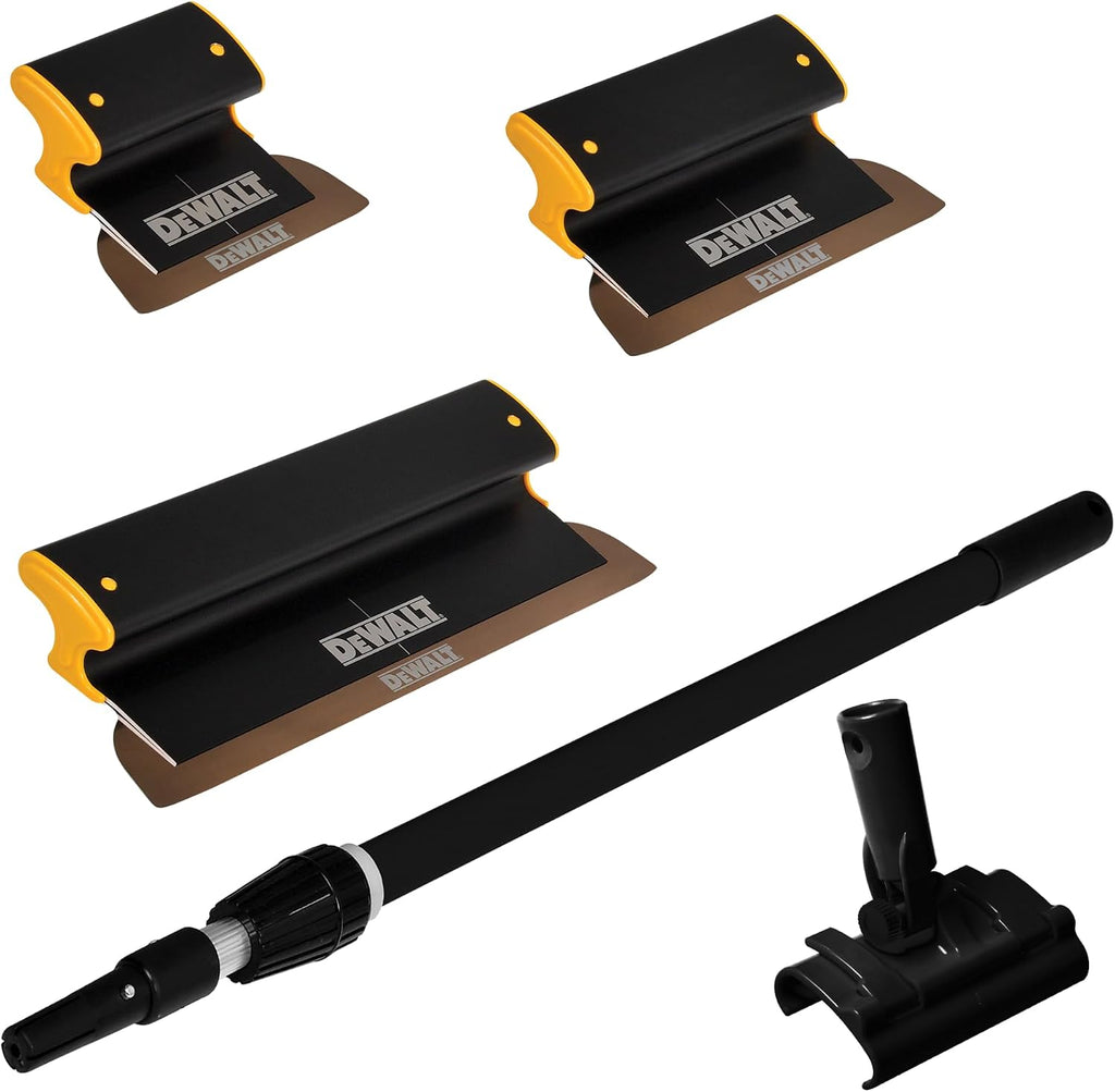 DEWALT Drywall Skimming Blade Set - 7', 10' & 16' Blades + 37' - 63' Extension Handle | Pro-Grade | Extruded Aluminum & European Stainless Steel Construction | High-Impact End Caps | 3-439