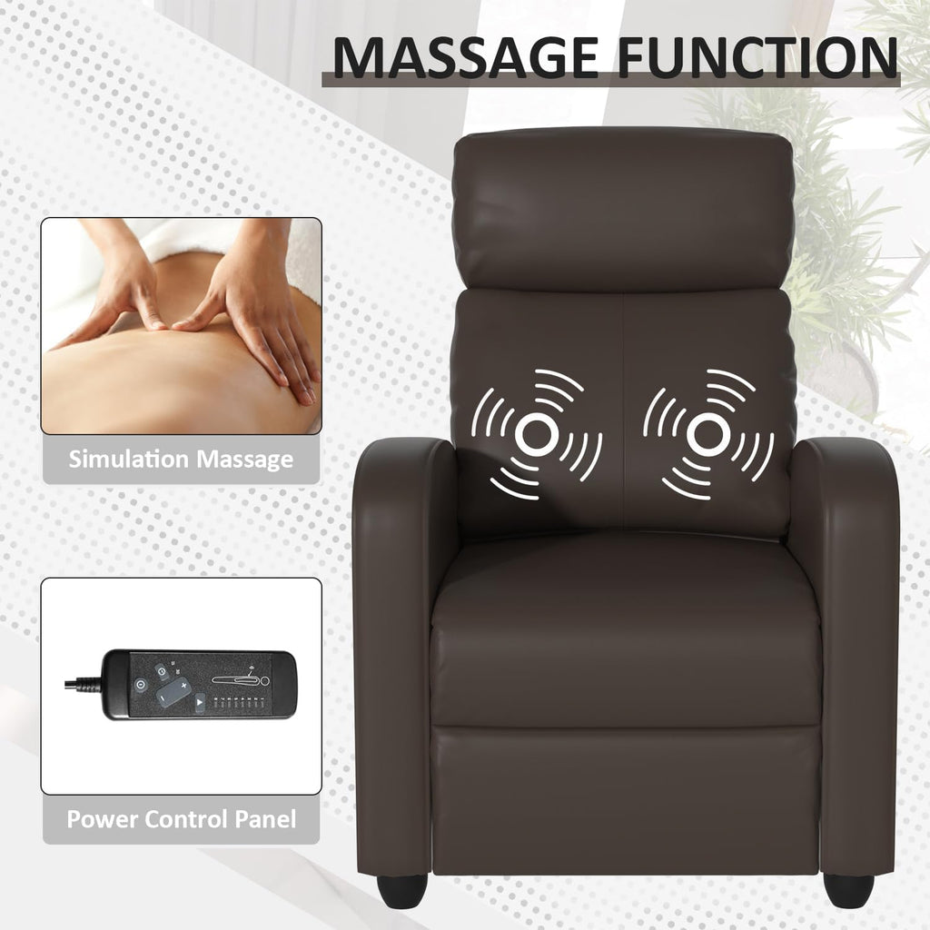 MKDLUFEI Massage Recliner Chair, Single Sofa Chair with Remote Control, Adult Chair Recliner, Living Room Recliners with Pu Leather Push Back Backrest, Brown