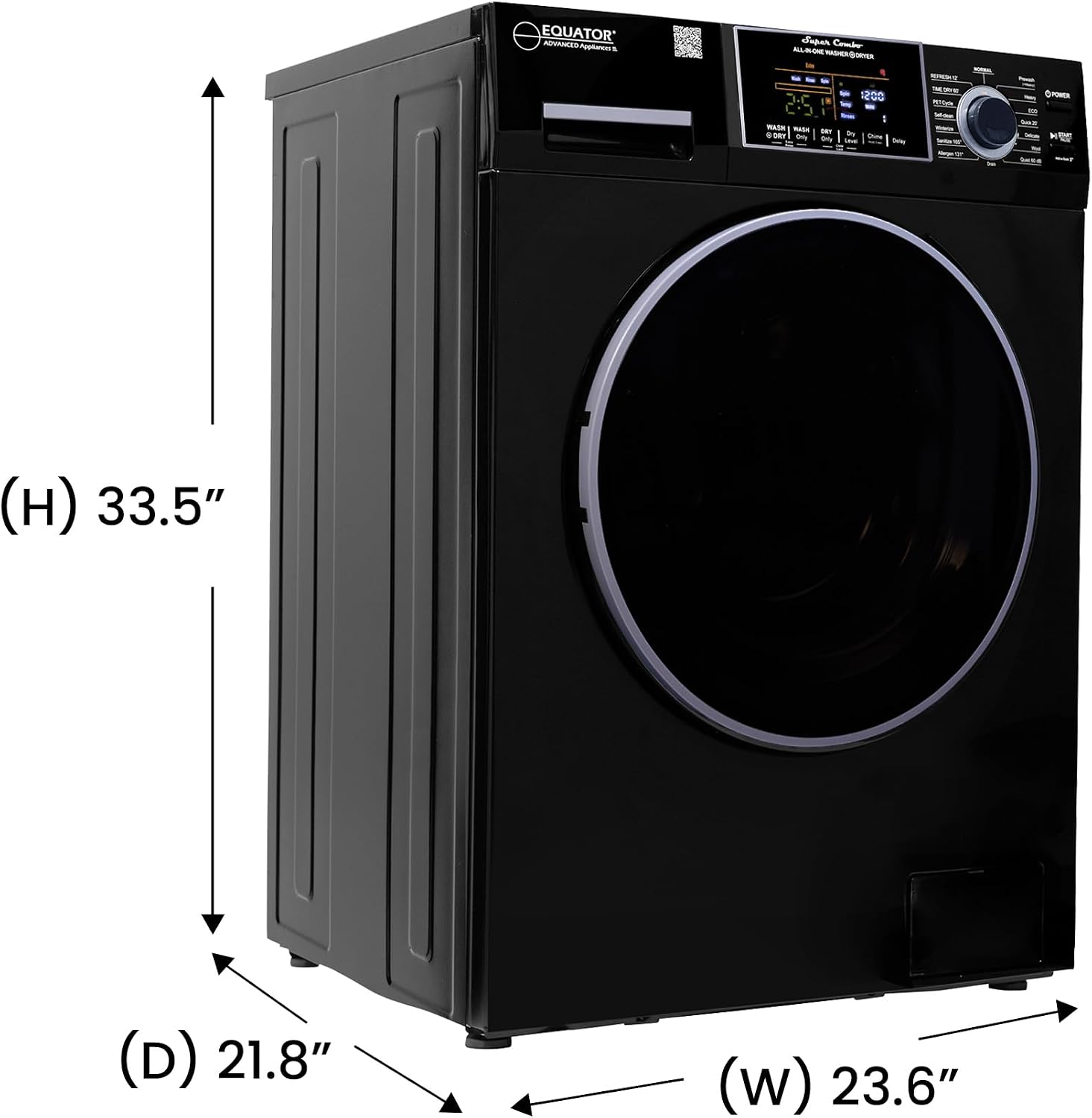 Equator All-in-One Washer Dryer VENTED-DRY 30% FASTER than Condense 15lb 110V in Black