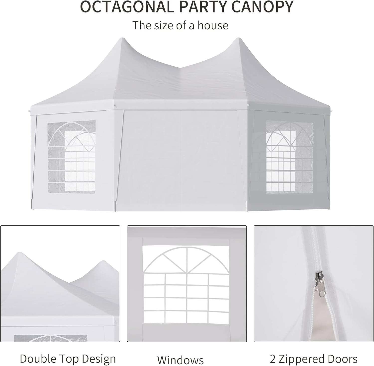 Outsunny 22 x 16 ft Party Tent With Sidewalls, Heavy Duty Event Gazebo With 2 Doors and 6 Windows for Weddings and Outdoor Parties, White