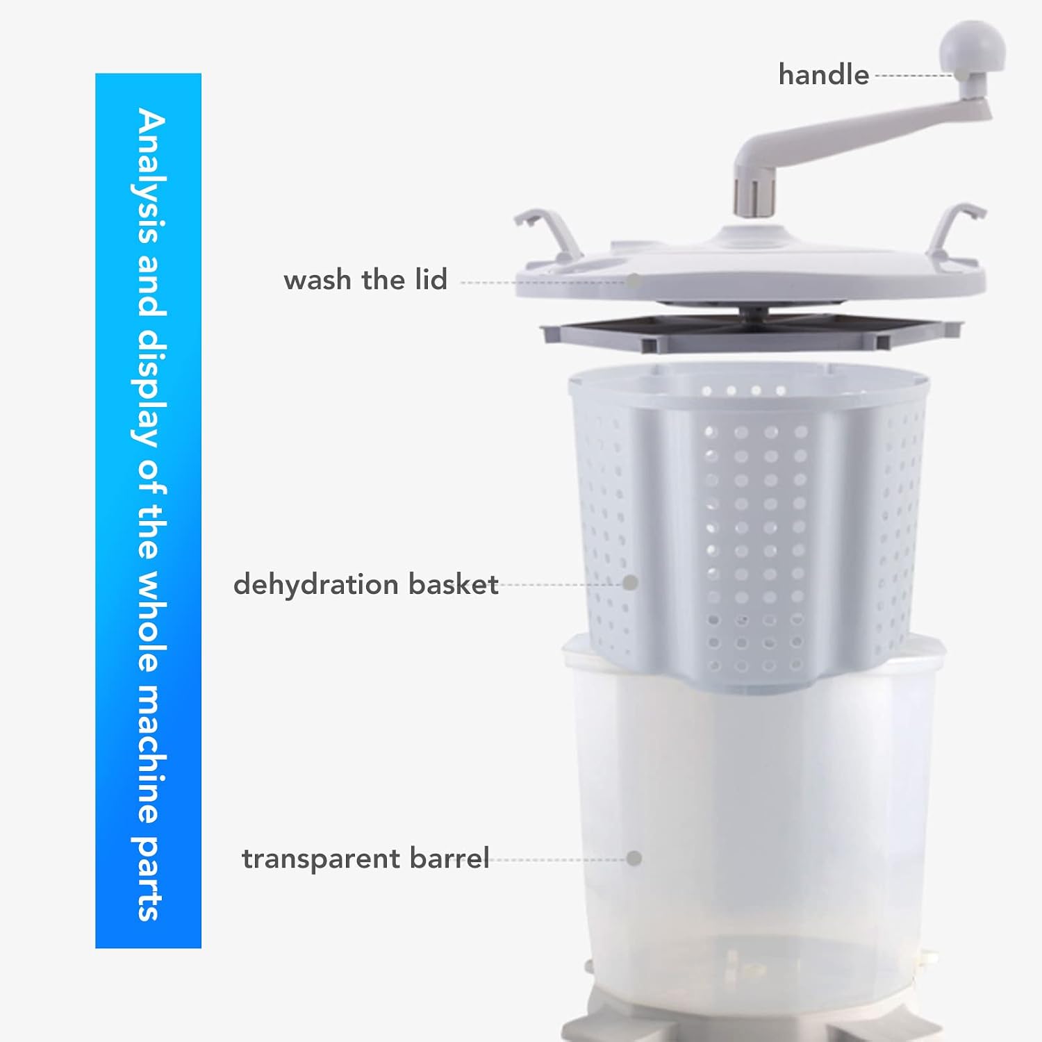 Portable Hand Crank Manual Washing Machine, Non Electric, Nordic Grey, for Dormitory Apartment Camping