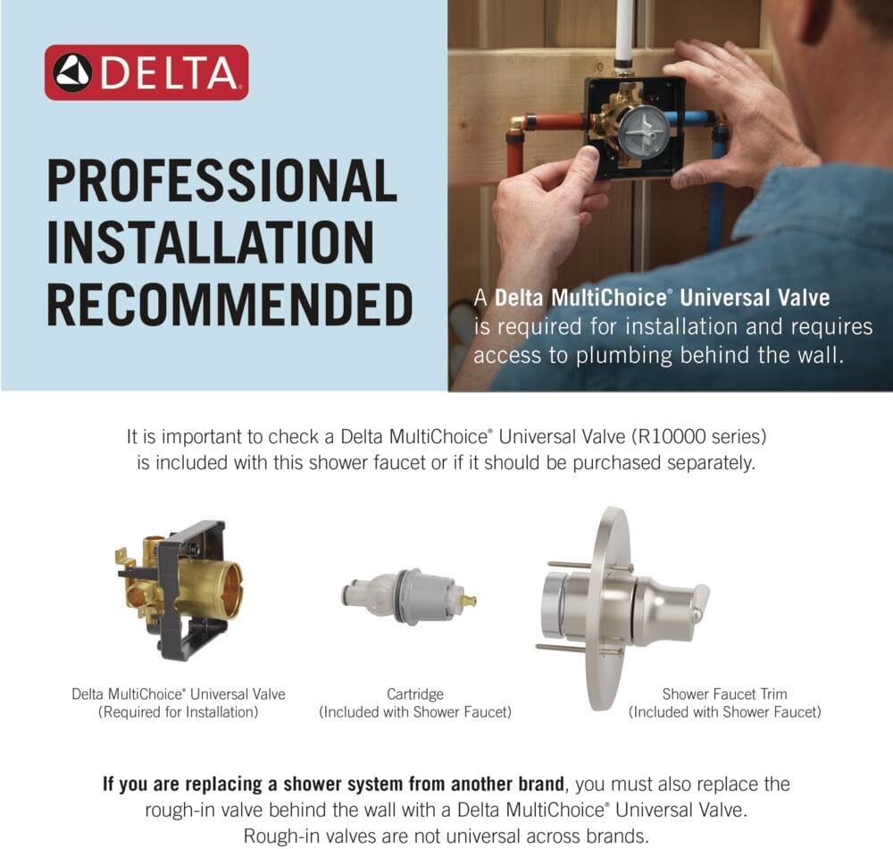 Delta Albion 14 Series Matte Black Shower Faucet Set with In2ition 2-in-1 Dual Shower Head with HandHeld Spray Combo, Valve Trim Kit, Matte Black T142855-BL-I (Valve Not Included)