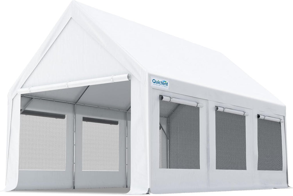 Quictent 10x20 ft Heavy Duty Carport Canopy, Waterproof Outdoor Shelter with Ultra-High Peak & Ventilation Windows, Portable Garage for Parking, Storage, Events & Wedding, Whtie