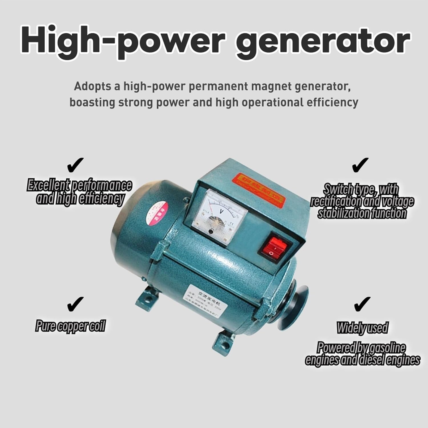 7000W 220V Small Generator Pure Copper Wire Gasoline Engine Permanent Magnet Brushless Belt Diesel Engine Lighting Generator
