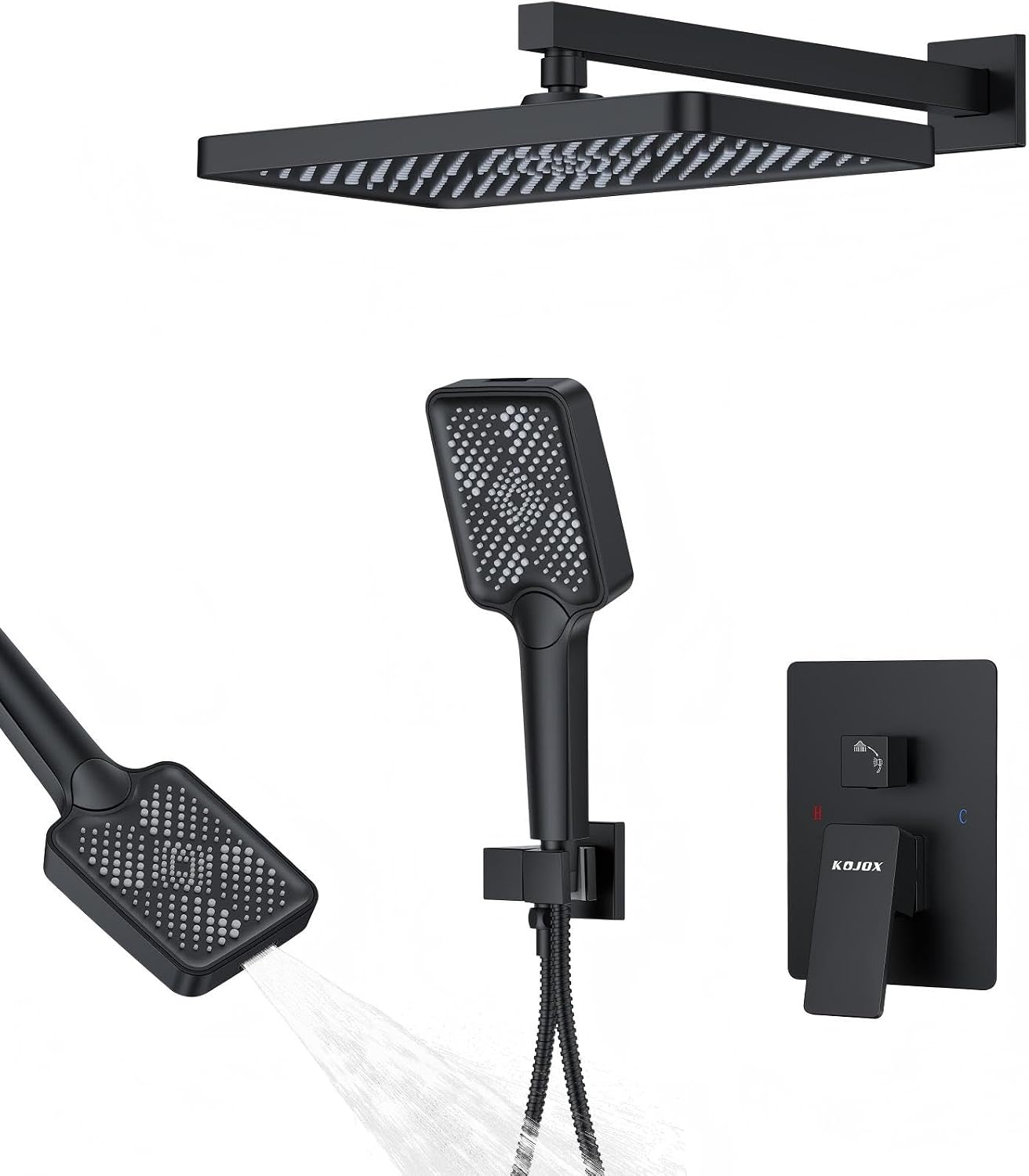 Matte Black 13-Inch Rainfall Shower System - Premium Shower Head & Handheld Sprayer, Complete Bathroom Set with Faucet Mixer Trim Kit & Valve