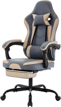 Gaming Chair with Massage and Footrest, Ergonomic High Back PC Racing Chair, 300LBS Capacity with Adjustable Lumbar Support & Headrest for Office and Desk (Model E, Beige+Blue)