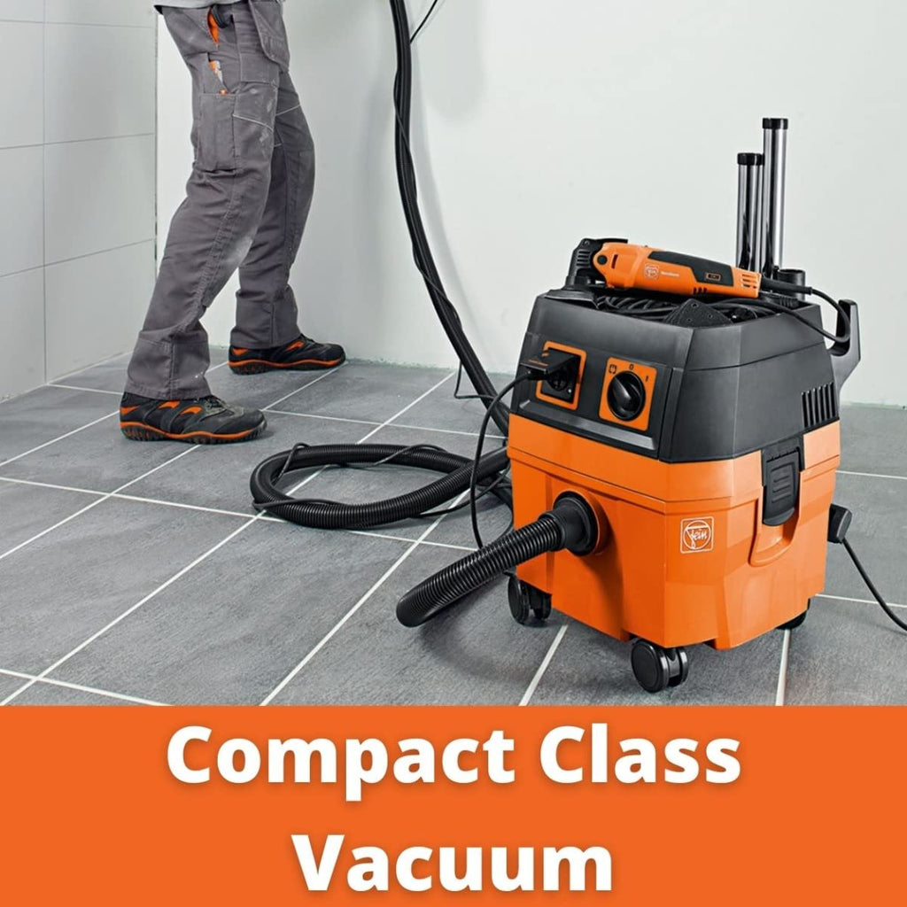 Fein Turbo I Wet/Dry Dust Extractor, Ultra-Quiet Vacuum - 5.8-Gallon Capacity, 151 CFM Suction, Anti-Static System, 13 ft Hose, 19 ft Cord, Includes Hose and Filter - 92035236090
