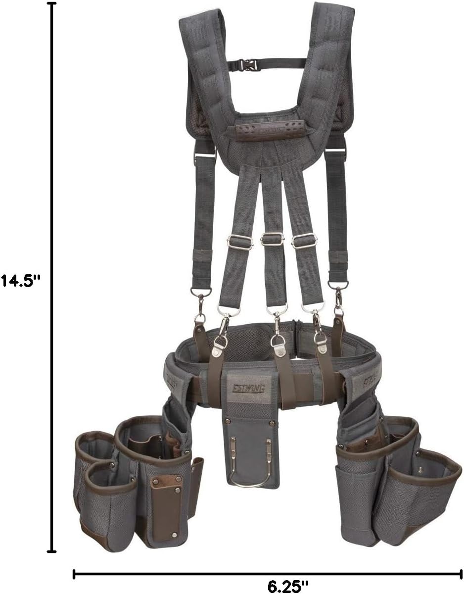 Estwing 13-Pocket Framer's Tool Rig, Durable Construction, Cooling Mesh-Padded Suspenders, Adjustable Padded Belt, Plentiful Storage