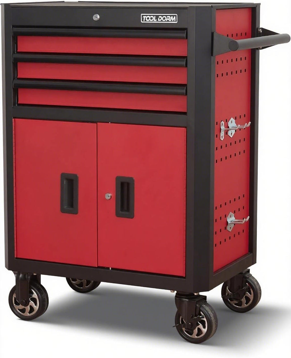 Rolling Tool Chest with Locking Wheels - Tool Box with 3 Drawers & 1 Big Tool Cabinet with 2 Door, 18.5' D x 28' W x 40' H Mobile Tool Storage Cabinet, Heavy-Duty Garage Organizer w/Ergonomic Handle