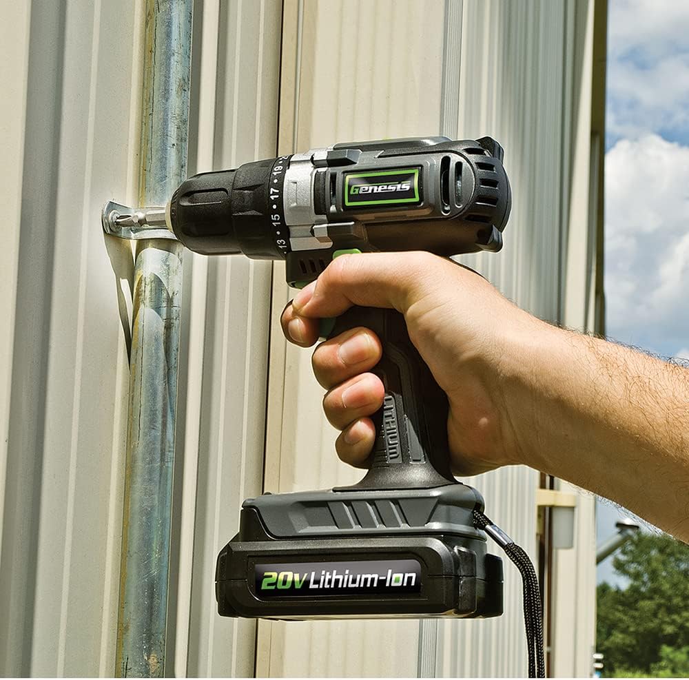 Genesis GL20DIDKA2 2-Piece 20V Lithium-ion Battery-Powered Cordless Variable Speed Drill Driver and Impact Driver Kit with LED Light, Electric Brake, Storage Bag, Charger, 2 Batteries, and Bit