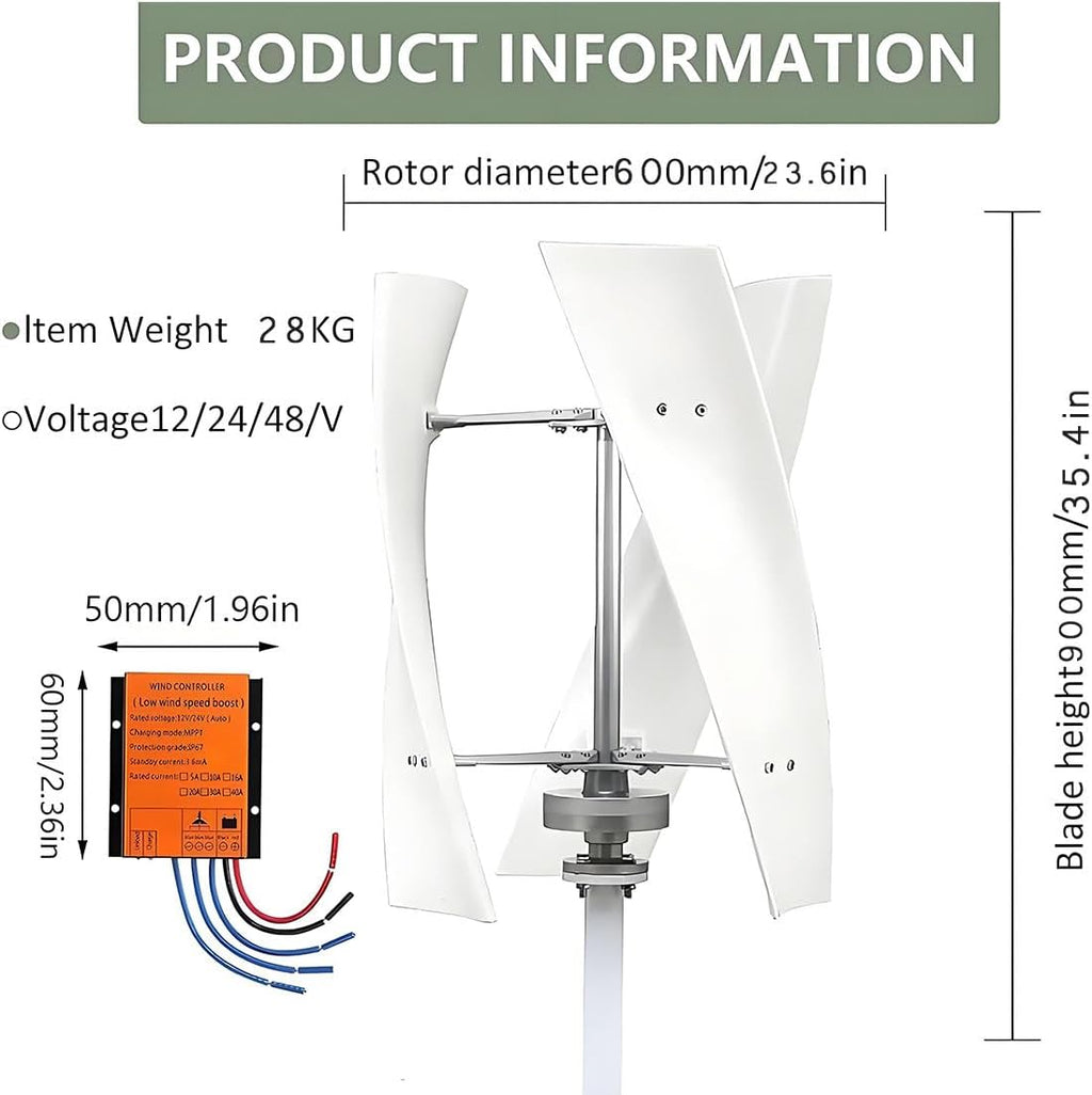 3000W/8000W Vertical Wind Turbine Generator Kit, 12V/24V/48V 3 Blades Helical Magnetic Levitation Shaft Vertical Wind Turbine with MPPT Controller, Suitable for Home Factory Use 12V-12000W