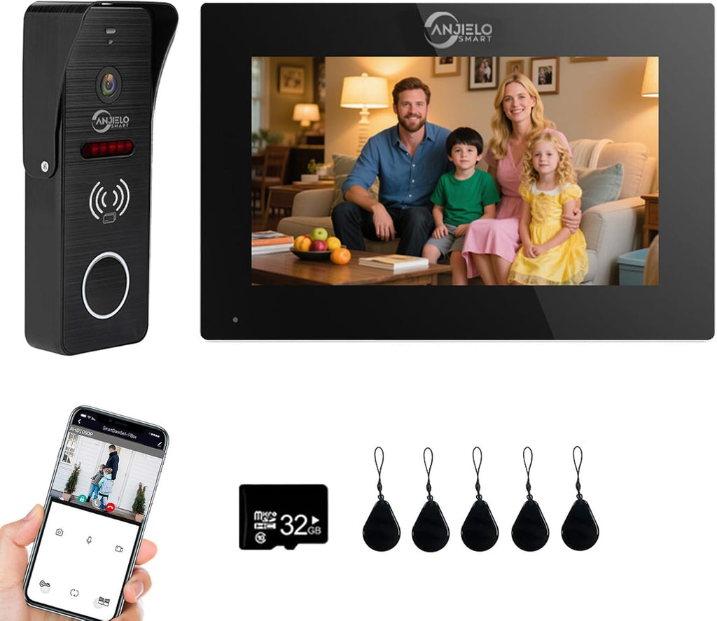 ANJIELO SMART Wired Video Doorbell with Indoor Monitor, Wired Video Doorbell Intercom System,Two-Way Audio, Motion Detection for Home Security (1 Doorbell + 1 Monitor)