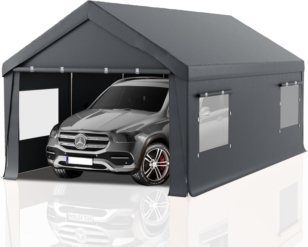 Carport 12x20 Heavy Duty Portable Garage,Carport Canopy with Roll-Up Windows & Doors,Portable Garage and Shelter with Removable Sidewalls,Car Tent Garage with All-Season Tarp for Truck Boat Tractor