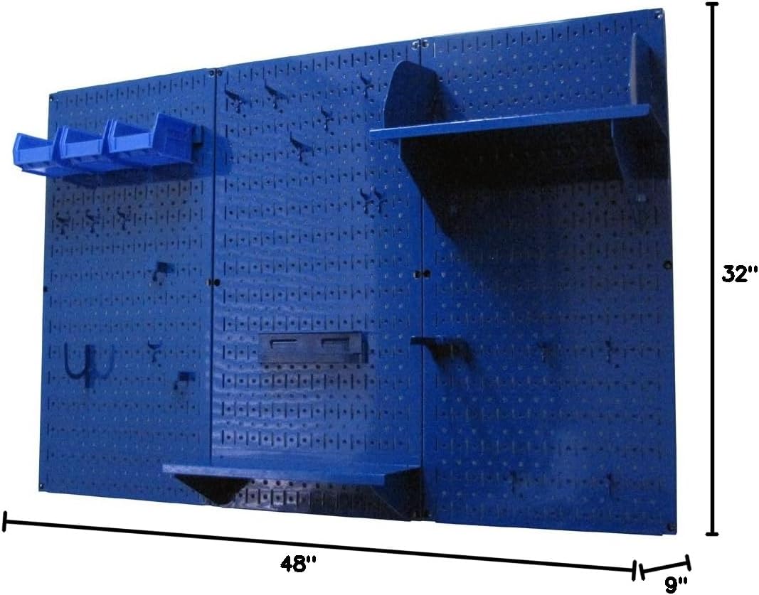 Wall Control Pegboard Organizer 4 ft. Wide Metal Pegboard Standard Tool Storage Kit with Blue Toolboard and Blue Accessories