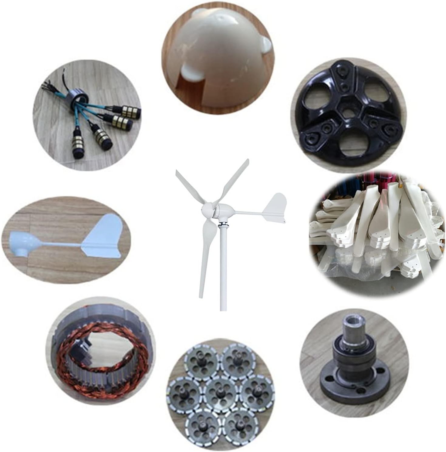 Wind Turbine Generator Kit 3000W Low Noise Horizontal Turbine 12V/24V/48V Wind Power Generator for Hybrid Solar Wind System Industrial Energy(LCD Hybrid Control,48V)