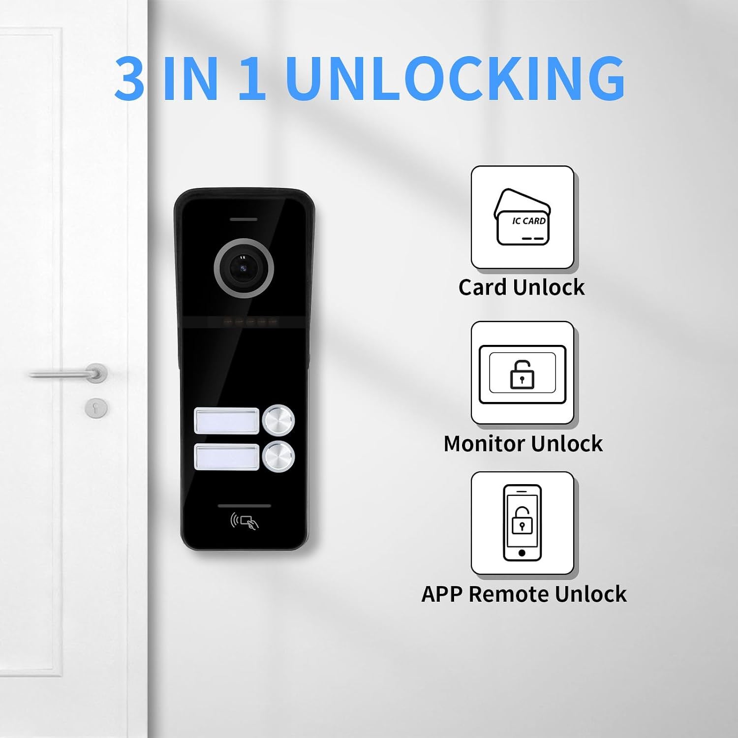 ANJIELO SMART Wired & Wireless Video Intercom System, 2 Units 10 Inch Touch Monitor, Wireless WiFi Video Doorbell, 3 in 1 Unlock, Dual Way Audio, Black and White
