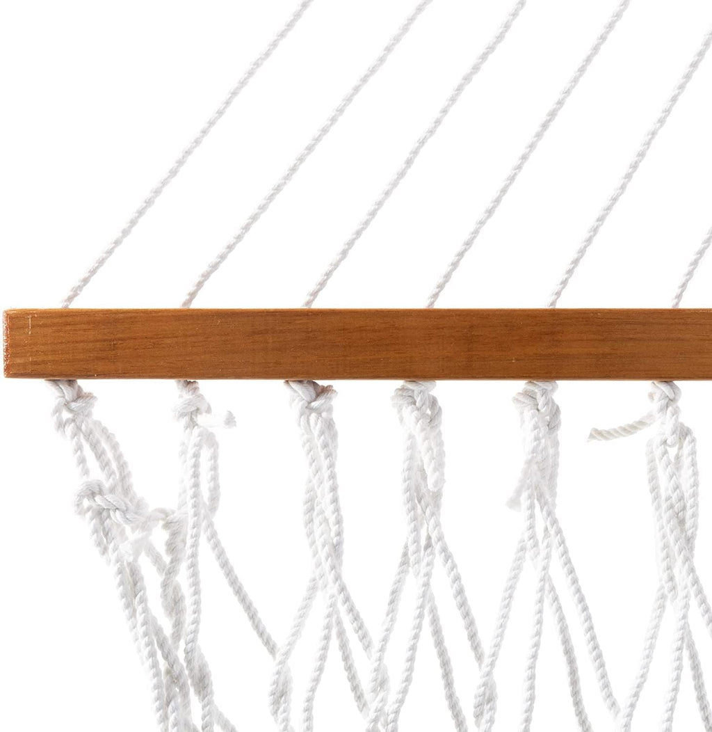 Original Pawleys Island Large White DuraCord Rope Hammock – 13 ft. x 55 in., 2-Person, 450 lb Capacity, Oak Spreader Bar, Zinc-Plated Hardware, Handcrafted in the USA